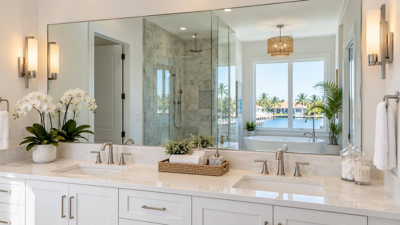Illustration for Glass & Mirror Cleaning in Saint Cloud, FL: glass and mirror cleaning illustration showing a clear bathroom mirror