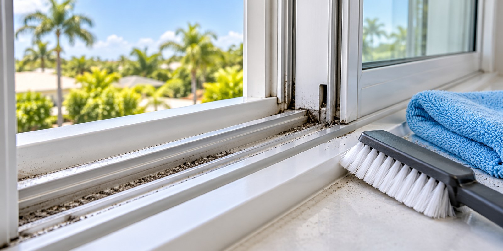 Illustration for Window Track Cleaning in Saint Cloud, FL: dust in a lower sliding-window channel